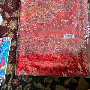Pashmina Red Paisley Fringe scarf